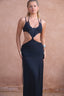 a woman in a black dress
