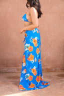a woman in a blue dress