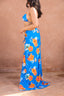 a woman in a blue dress