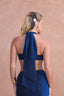 a woman wearing a blue outfit