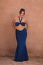 a woman in a blue dress