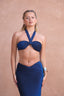 a woman in a blue outfit